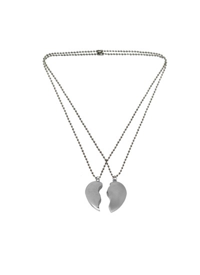 Menjewell Magnetic Two Half Piece Broken Heart Dual Pendants